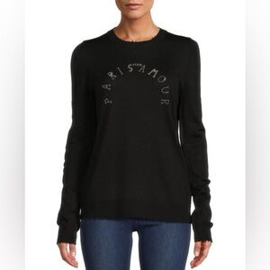 ZADIG & VOLTAIRE Embellished Merino Wool Sweater Black Paris Mon Amour Women’s S